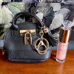 NEW 2-Pc Mini Keychain Handbag/Tassel & Keychain Coin Purse Black & Lip Oil